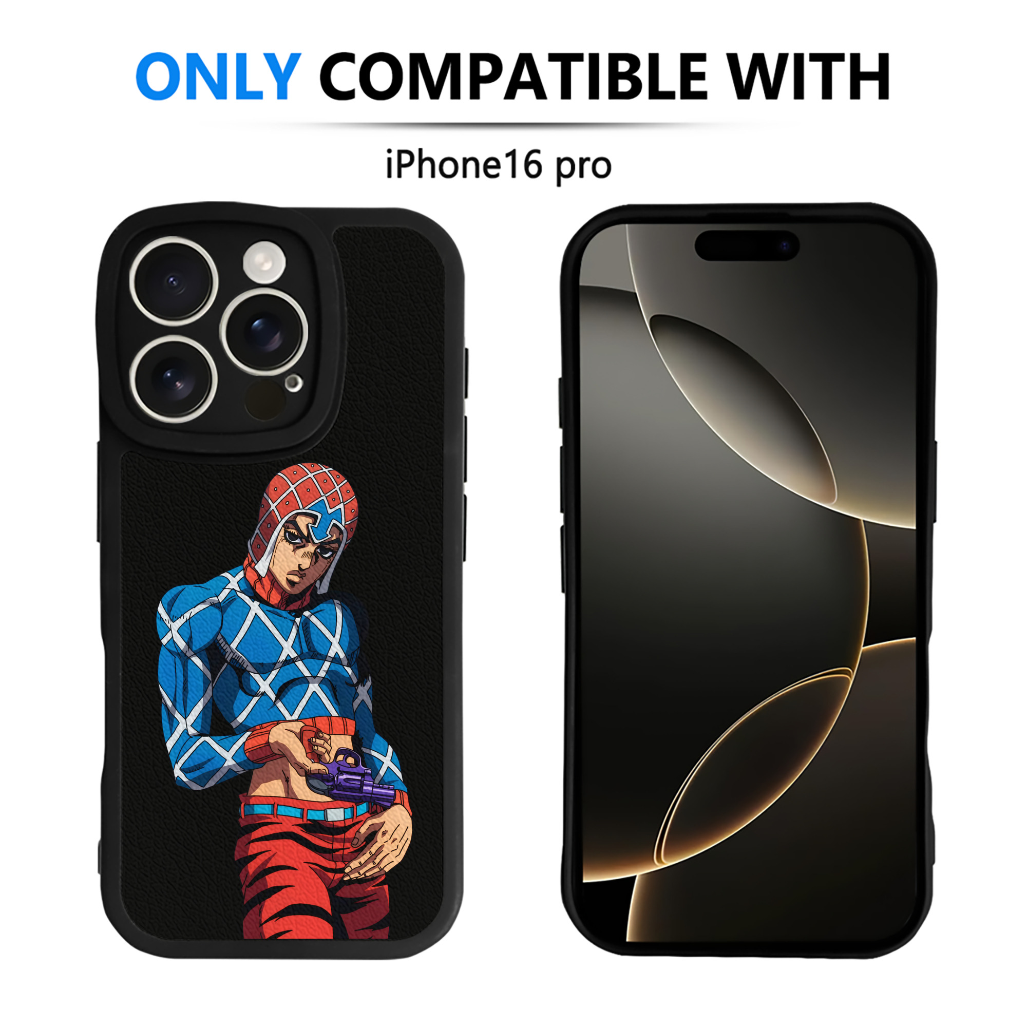 （画像用） ジョジョの奇妙な冒険 グイード?ミスタ JoJo's Bizarre Adventure Guido Mista 【iPhone 16シリーズ対応】シリコンスマホケース（レザー調） 材質：シリコン